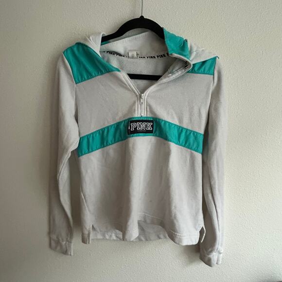 PINK Quarter Zip Pullover Sweatshirt Athletic Long Sleeve Top White Teal xS - Picture 5 of 10